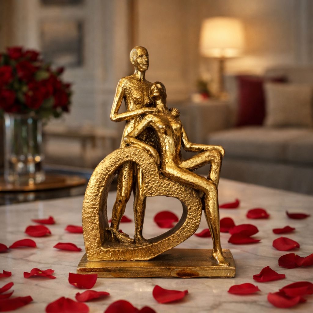 Statueta decorativa cuplu auriu – simbol al iubirii si elegantei