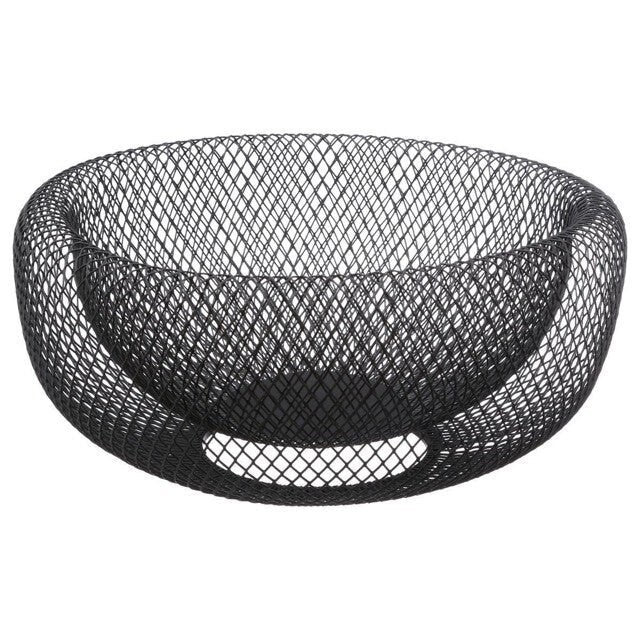 Cos de fructe decorativ, rotund, metalic, 25,5 x 13 cm, negru