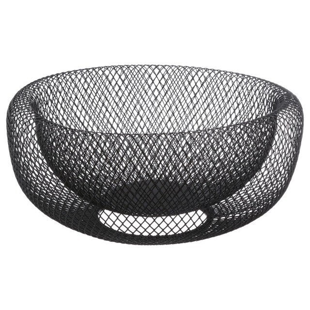 Cos de fructe decorativ, rotund, metalic, 25,5 x 13 cm, negru