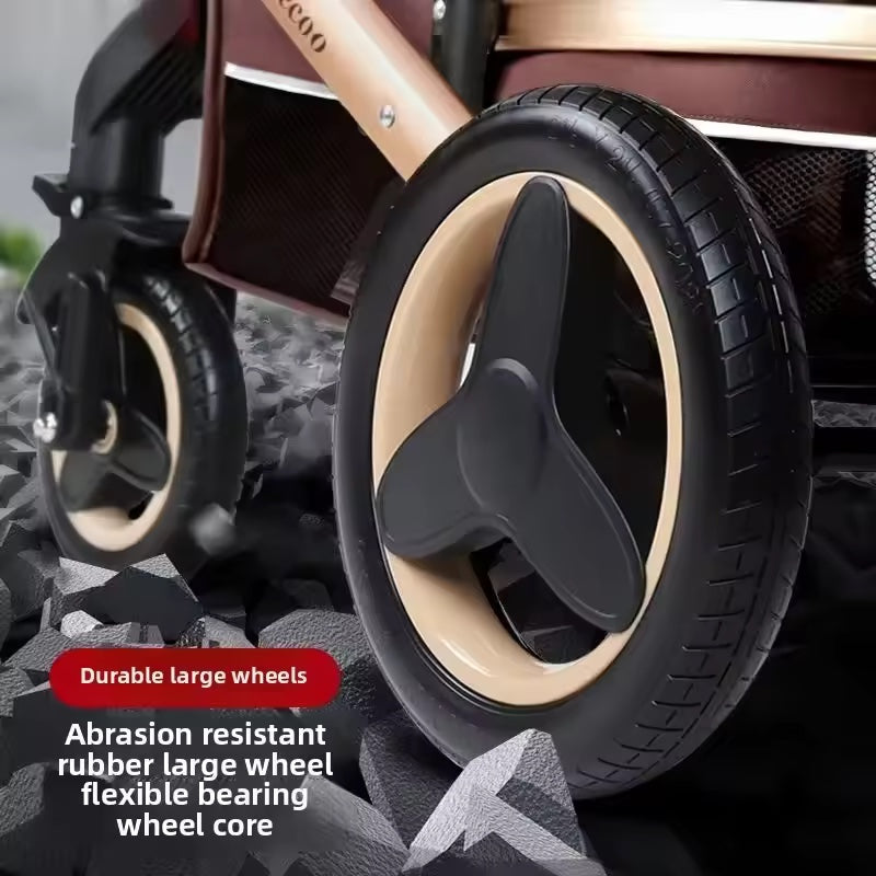 Carucior Bebelusi 2 in 1 Premium, Pliabil, cu Roti Cauciuc si Suspensii, Transformabil Landou-Sport, Cos Depozitare, 0-36 Luni