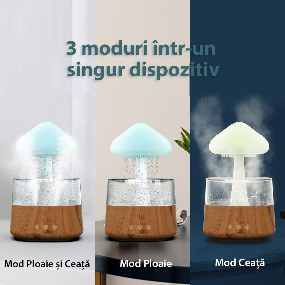 RESIGILAT - Umidificator in forma de norisor, picaturi de ploaie, lemn / plastic