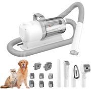 RESIGILAT - Masina de tuns animale 5 in 1 cu Aspirator integrat – Caini si Pisici, 6 dimensiuni de tuns, zgomot redus, Alb