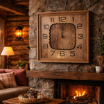 Ceas de perete rustic din lemn, cu design patrat, cifre vizibile si mecanism silentios, 33 cm