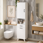 Dulap de baie multifuncțional cu coș de rufe, PAL 18 mm, compartimente de depozitare și rafturi, Alb, 202,5 x 47 x 35,3 cm