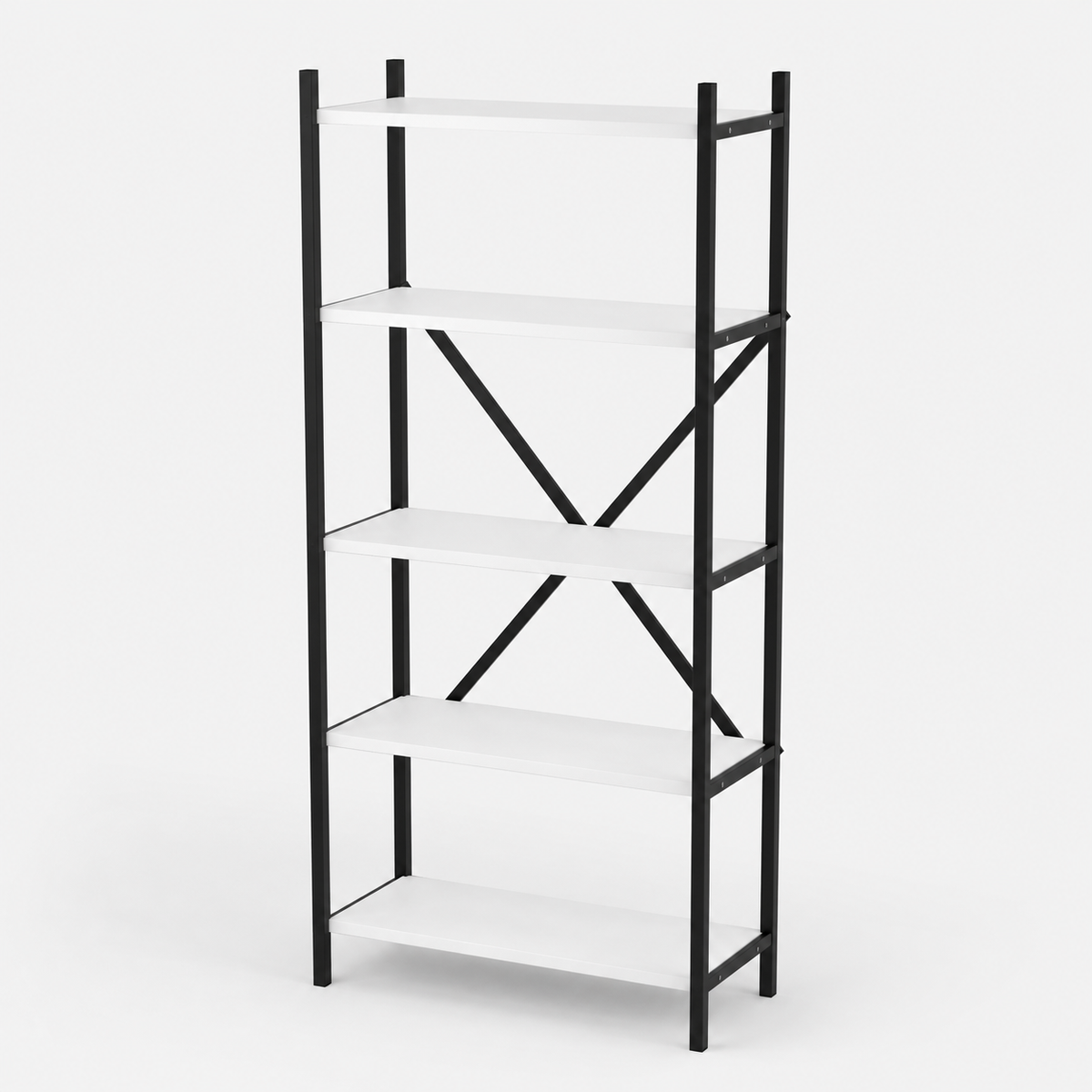 Biblioteca decorativa din PAL si metal 63x29,5x145,6 cm, cu 5 rafturi, pentru carti si accesorii