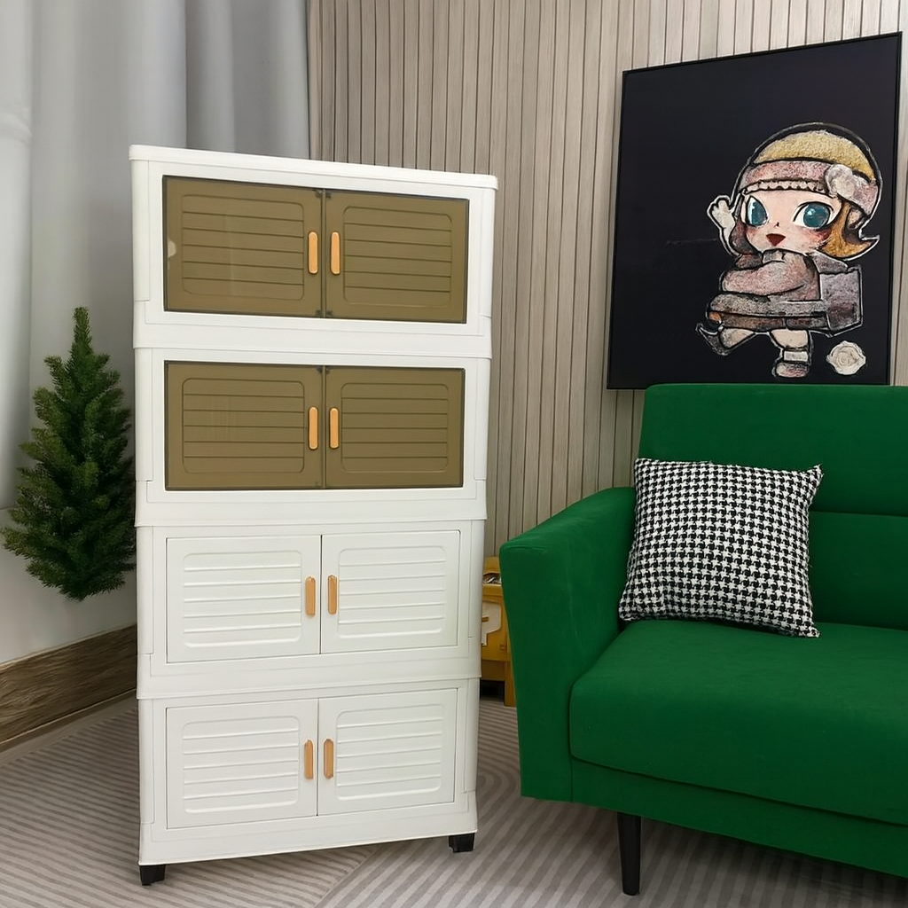 RESIGILAT - Dulap Modular cu 4 Nivele, Usi Magnetice si Roti – 53,5x25x100 cm