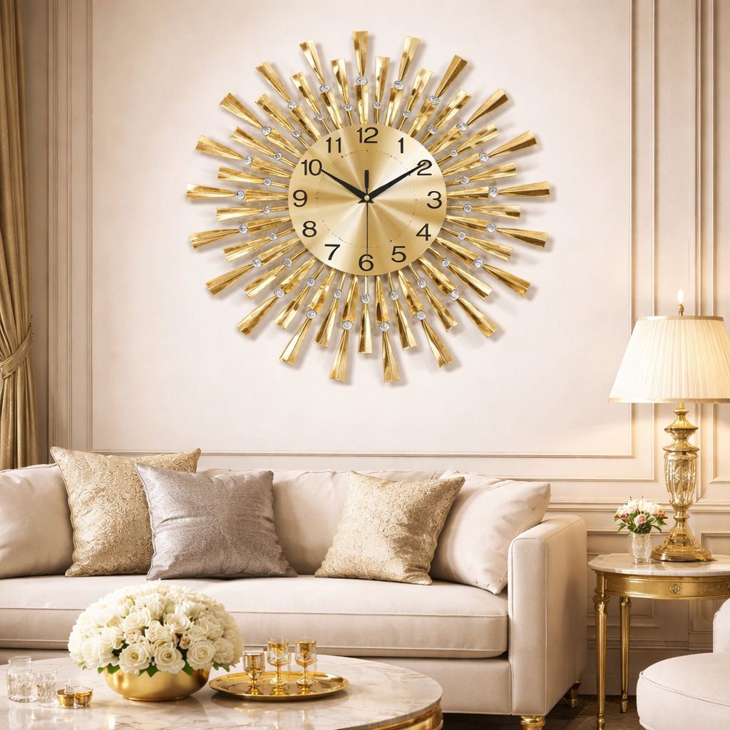 Ceas de perete modern, mare, pentru living, 60 cm, silentios, metalic, negru, cu mecanism quartz