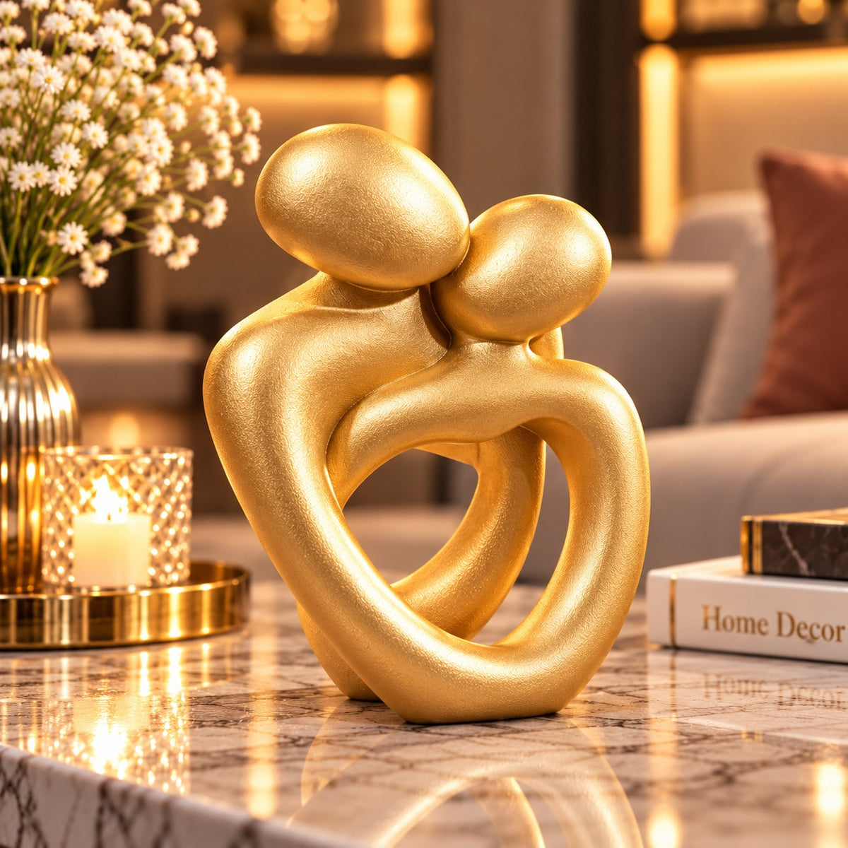 Statuetă Decorativă Cuplu Îmbrățișat – Rășină Finisată, 12,5 × 7,5 × 5 cm - detaliu produs