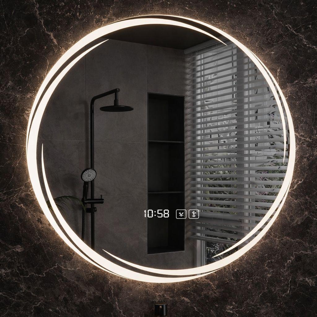 Oglinda LED Rotunda 80 cm cu Touch, Antiaburire si Lumina Reglabila