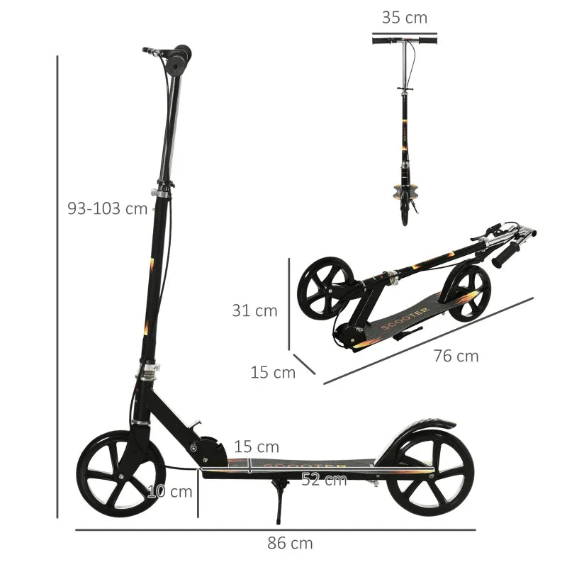 Trotineta pliabila pentru copii 10-16 ani, reglabila pe 3 inalțimi, roti mari din plastic și metal, 86x35x93/98/103 cm, Negru
