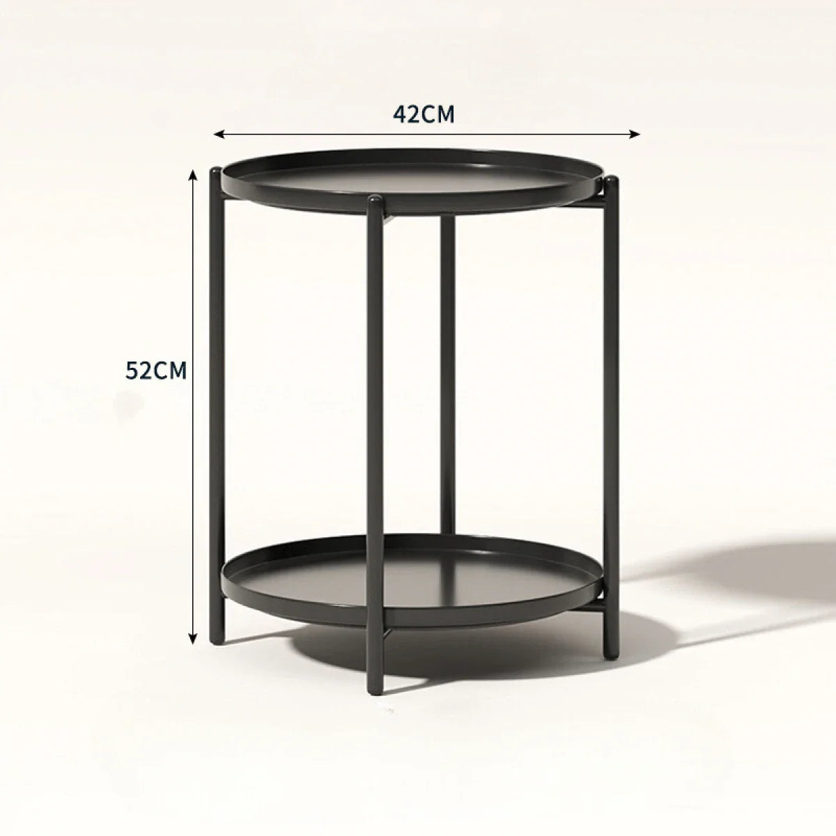 Masuta rotunda pentru cafea din metal, 2 nivele, 42 x 52 cm, negru