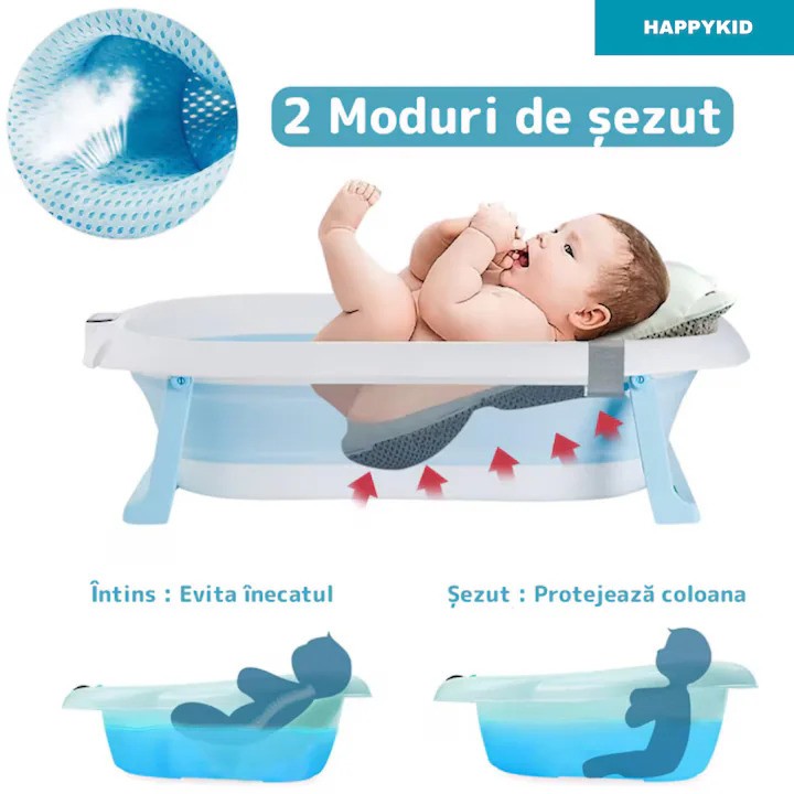 RESIGILAT - Cadita pliabila pentru bebelusi, cu suport pernuta, picioruse antiderapante