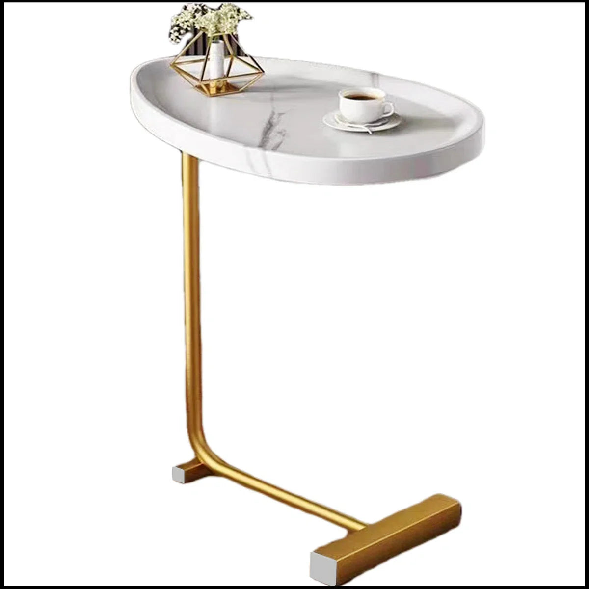 Masuta de cafea design nordic, cu blat alb si cadru metalic auriu, 40x30x60 cm