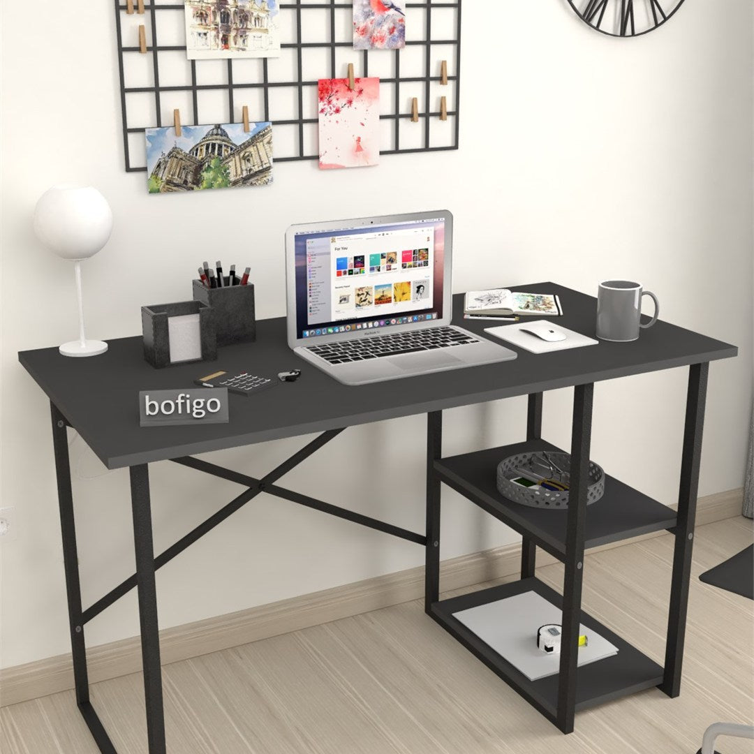 Birou cu 2 rafturi laterale, birou 120 x 60 cm suprafata mare de lucru pentru studiu sau home office, 2 polite pentru dosare carti si accesorii, PAL melaminat 18 mm clasa E1, sustine 40 kg blat, stil modern Pin natur - detaliu 10