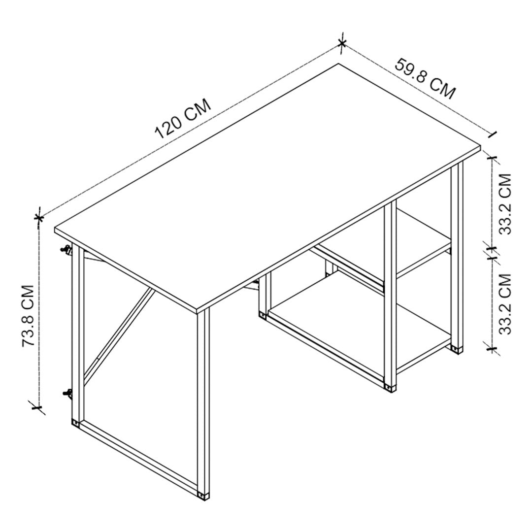 Birou cu 2 rafturi laterale, birou 120 x 60 cm suprafata mare de lucru pentru studiu sau home office, 2 polite pentru dosare carti si accesorii, PAL melaminat 18 mm clasa E1, sustine 40 kg blat, stil modern Pin natur - detaliu 6