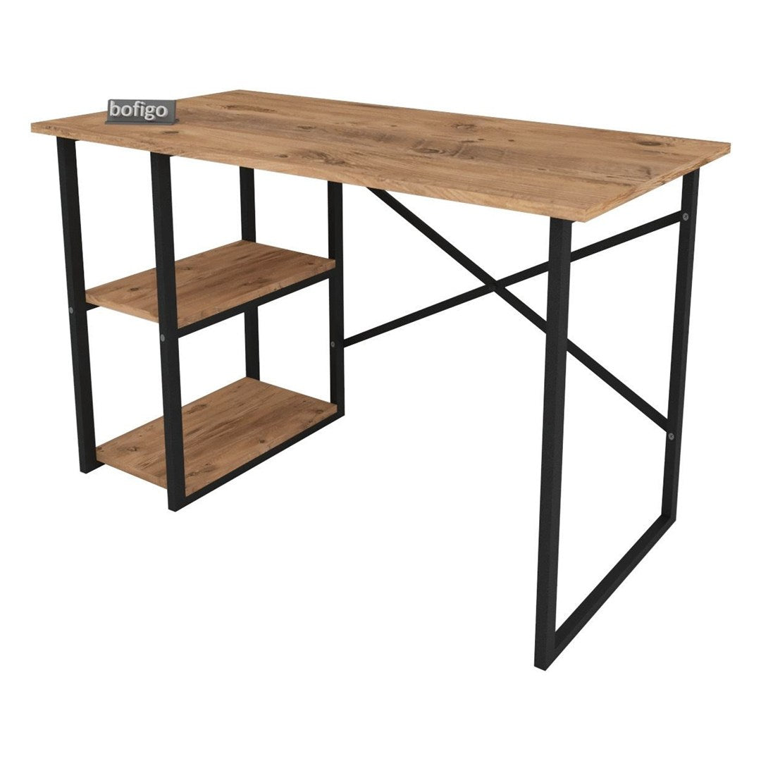 Birou cu 2 rafturi laterale, birou 120 x 60 cm suprafata mare de lucru pentru studiu sau home office, 2 polite pentru dosare carti si accesorii, PAL melaminat 18 mm clasa E1, sustine 40 kg blat, stil modern Pin natur - detaliu 7