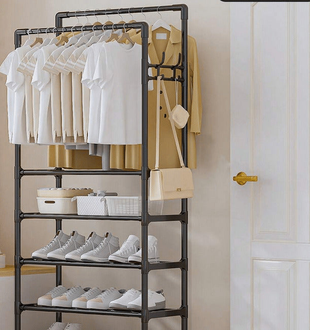 Suport multifunctional haine si incaltaminte cu rafturi si bara umerase 185x56x30 cm