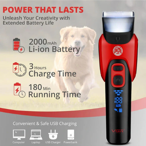 Masina de tuns animale profesionala VGR V-208 cu acumulator si afisaj LED