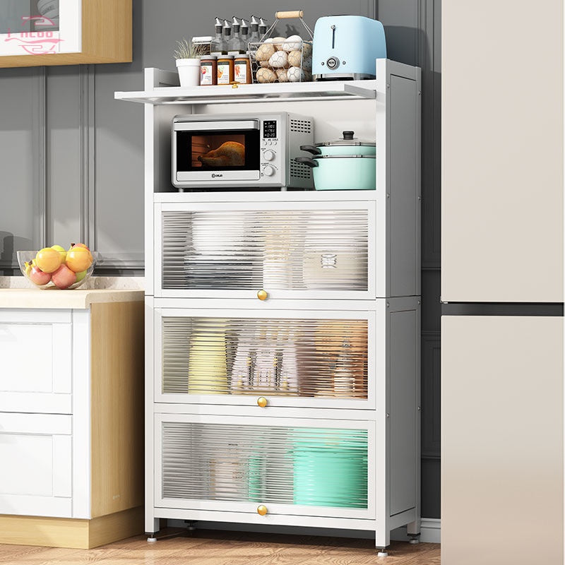 RESIGILAT - Dulap elegant pentru bucatarie, 4 rafturi, otel inoxidabil, usa cu geam cu deschidere verticala 80x32x144cm