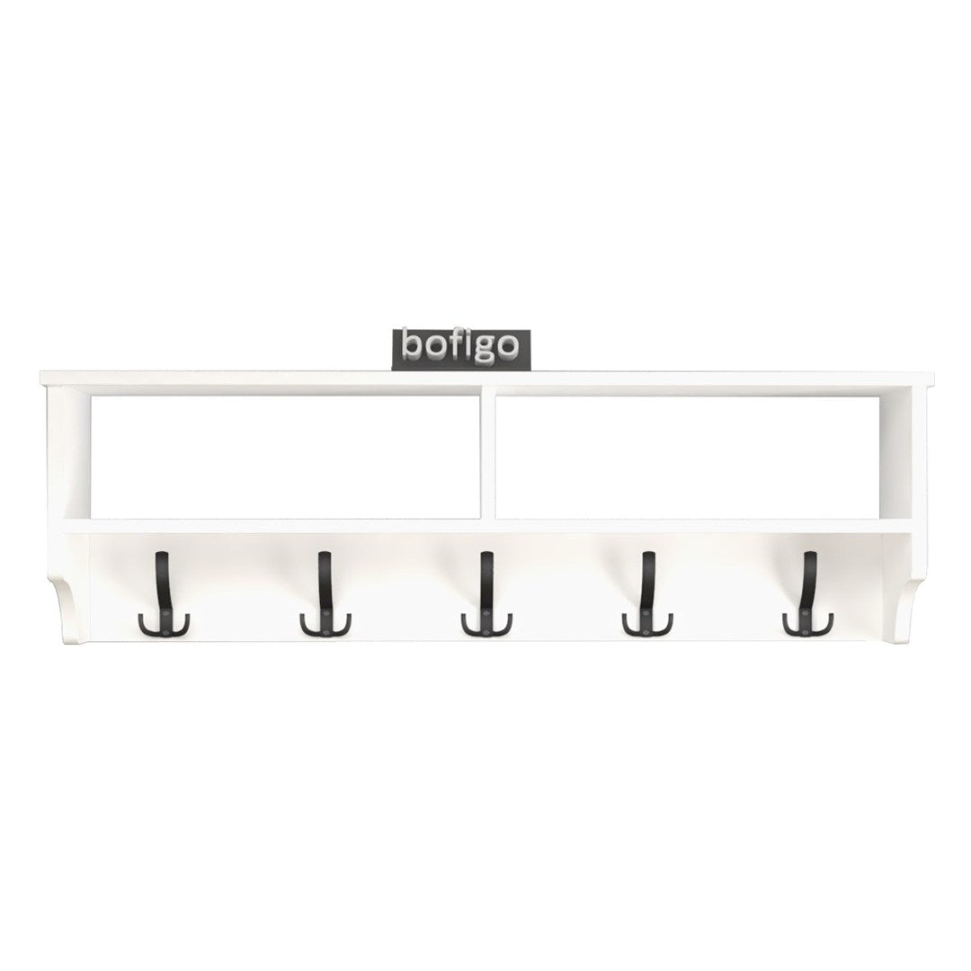 Cuier de perete cu raft 120 cm, cuier hol, 5 carlige metalice rezistente + raft superior pentru caciuli palarii si genti, PAL melaminat 18 mm clasa E1, montaj pe perete, stil modern minimalist scandinav Alb - detaliu 6