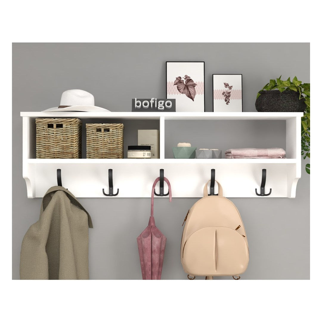 Cuier de perete cu raft 120 cm, cuier hol, 5 carlige metalice rezistente + raft superior pentru caciuli palarii si genti, PAL melaminat 18 mm clasa E1, montaj pe perete, stil modern minimalist scandinav Pin natur - detaliu 9