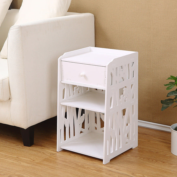 Noptiera alba decorativa, din PVC, 2 polite, 45cm