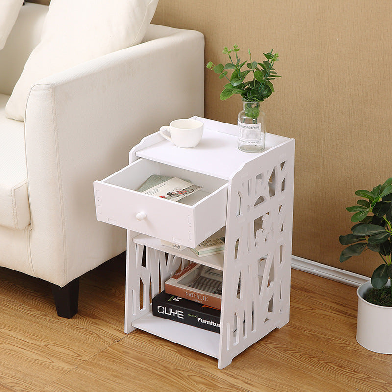 Noptiera alba decorativa, din PVC, 2 polite, 45cm