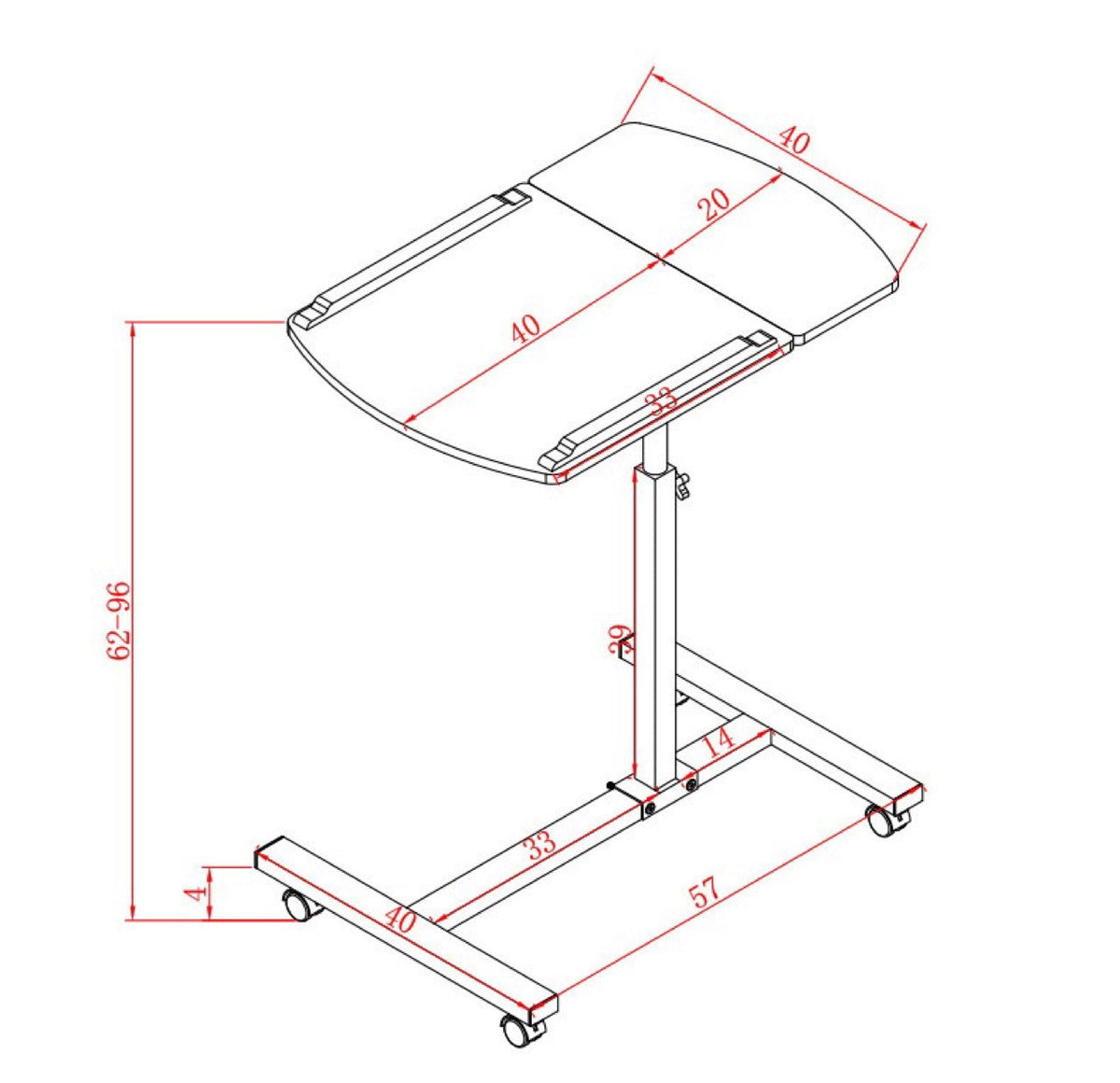 RESIGILAT - Masa pentru laptop, reglabila, cu roti, 60x40cm