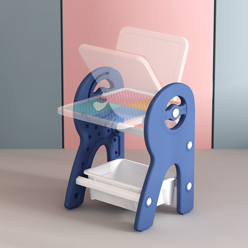 RESIGILAT - Set masa si scaun pentru copii, interactiva 2 in 1 cu tabla de scris si masa lego, cu 2 carioci si jucarii lego incluse