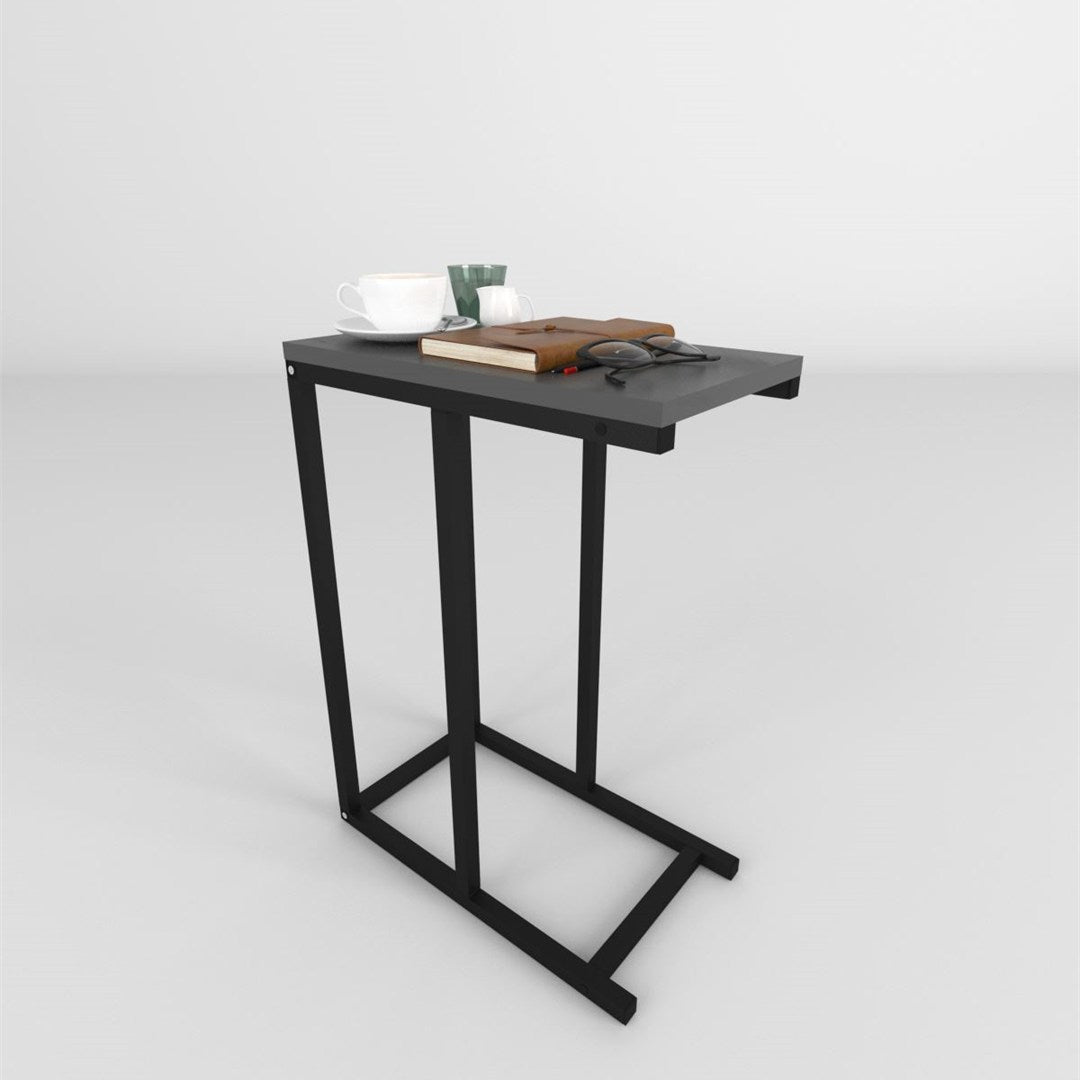 Masuta laterala din metal 45 x 25 cm, side table, masuta canapea compacta, cadru metalic + blat PAL melaminat 18 mm, greutate redusa se misca usor, perfecta langa canapea sau pat, stil modern industrial Antracit - vedere principala