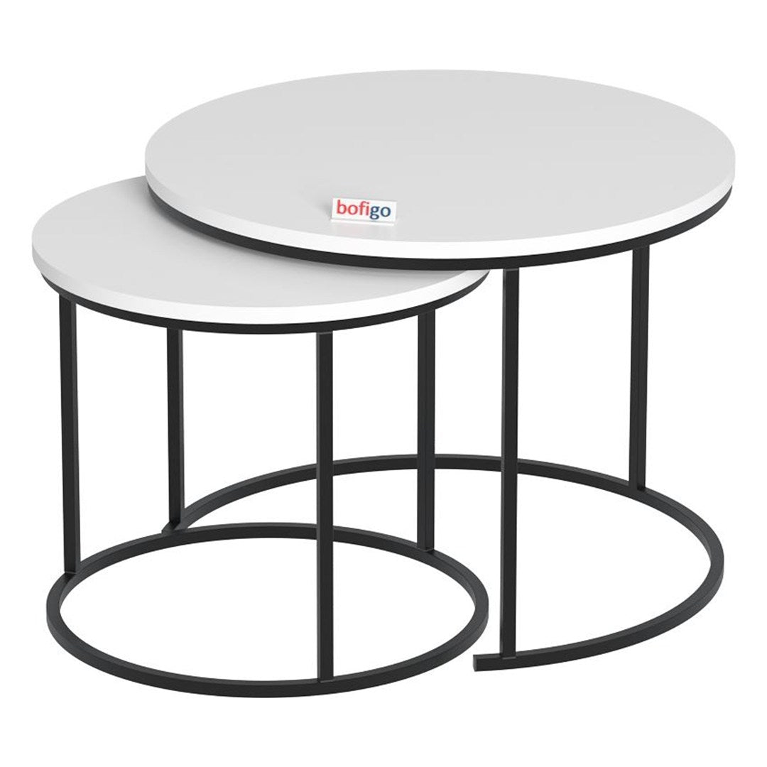 Set 2 masute Hilal Zigon, masute cafea 60 x 50 cm, stil Zigon se imping una sub alta, picioare metalice + blat PAL melaminat 18 mm clasa E1, perfecte living birou sau apartament mic, stil modern scandinav Alb - detaliu 6