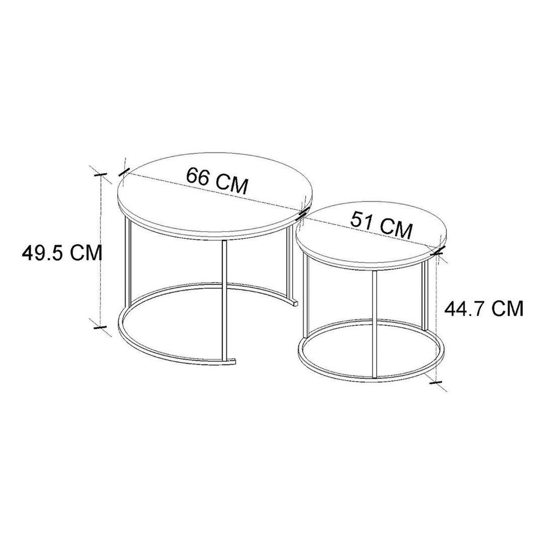 Set 2 masute Hilal Zigon, masute cafea 60 x 50 cm, stil Zigon se imping una sub alta, picioare metalice + blat PAL melaminat 18 mm clasa E1, perfecte living birou sau apartament mic, stil modern scandinav Alb - detaliu 7