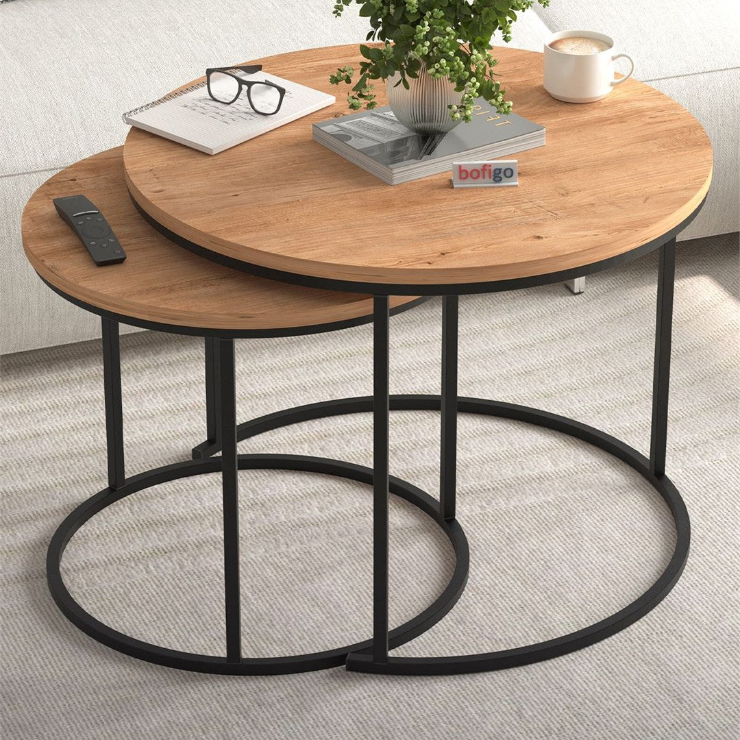 Set 2 masute Hilal Zigon, masute cafea 60 x 50 cm, stil Zigon se imping una sub alta, picioare metalice + blat PAL melaminat 18 mm clasa E1, perfecte living birou sau apartament mic, stil modern scandinav Alb - detaliu 8