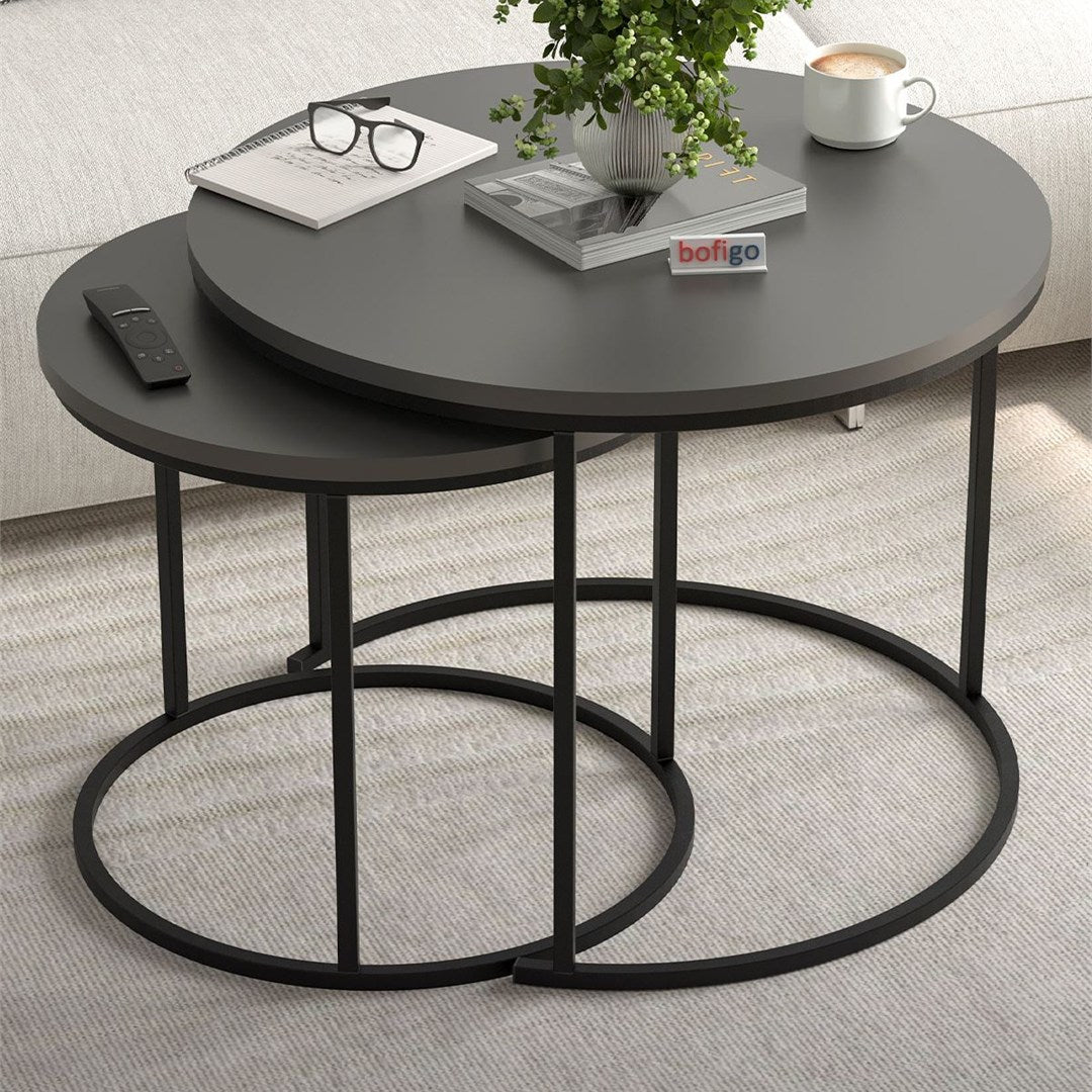 Set 2 masute Hilal Zigon, masute cafea 60 x 50 cm, stil Zigon se imping una sub alta, picioare metalice + blat PAL melaminat 18 mm clasa E1, perfecte living birou sau apartament mic, stil modern scandinav Alb - detaliu 9