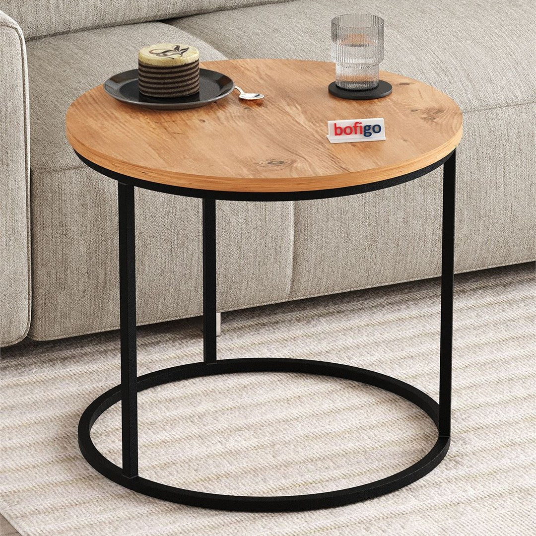 Set 2 masute Hilal Zigon, masute cafea 60 x 50 cm, stil Zigon se imping una sub alta, picioare metalice + blat PAL melaminat 18 mm clasa E1, perfecte living birou sau apartament mic, stil modern scandinav Pin natur - detaliu 4