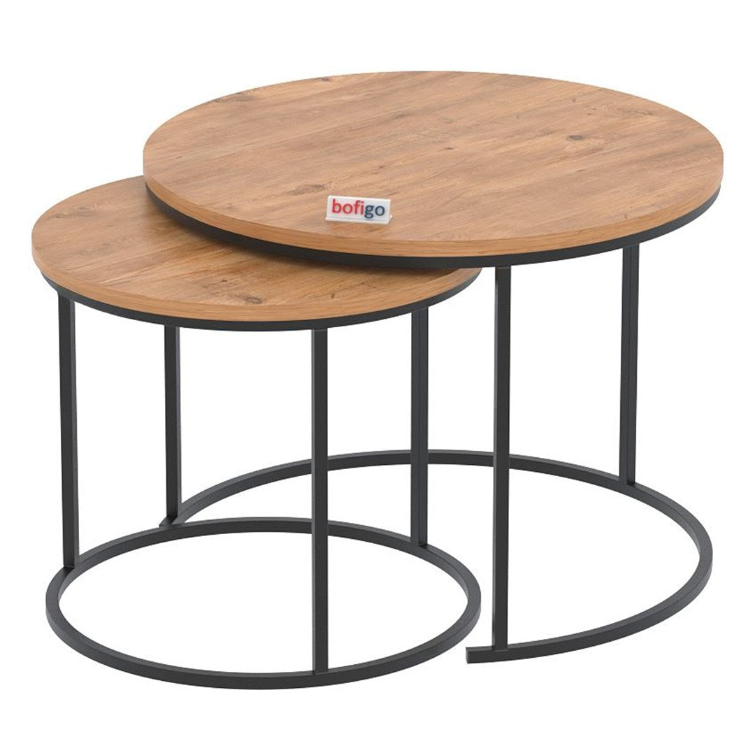 Set 2 masute Hilal Zigon, masute cafea 60 x 50 cm, stil Zigon se imping una sub alta, picioare metalice + blat PAL melaminat 18 mm clasa E1, perfecte living birou sau apartament mic, stil modern scandinav Pin natur - detaliu 6