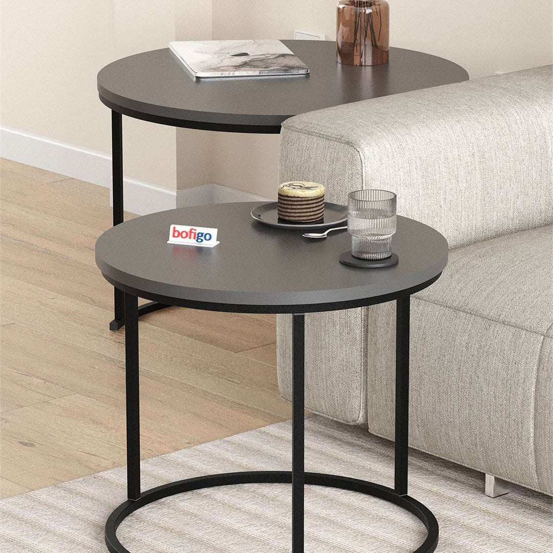 Set 2 masute Hilal Zigon, masute cafea 60 x 50 cm, stil Zigon se imping una sub alta, picioare metalice + blat PAL melaminat 18 mm clasa E1, perfecte living birou sau apartament mic, stil modern scandinav Antracit - detaliu 3