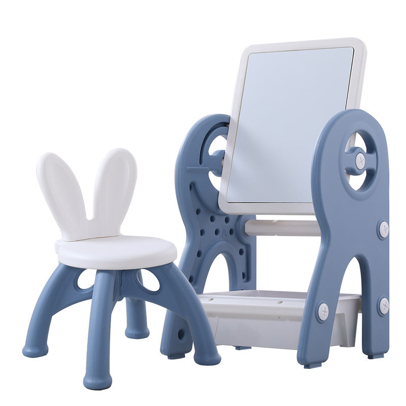 Set masa si scaun pentru copii, interactiva 2 in 1 cu tabla de scris si masa lego, cu 2 carioci si jucarii lego incluse