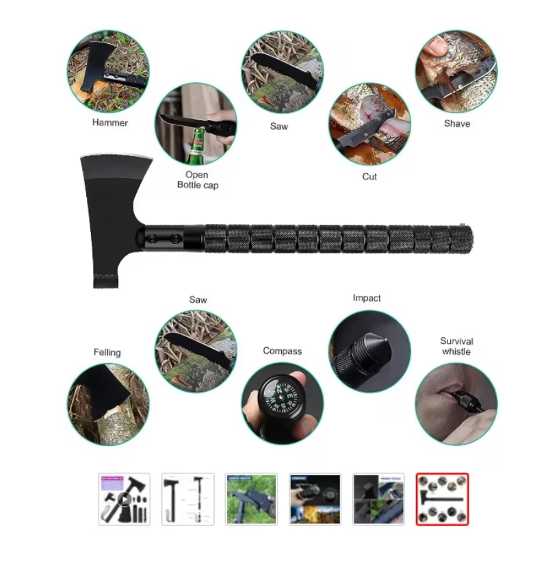 Topor Tactic Multifunctional pentru Camping cu Accesorii Intercambiabile