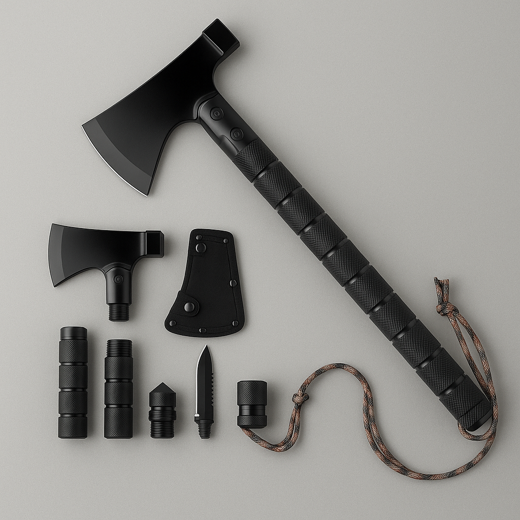 Topor Tactic Multifunctional pentru Camping cu Accesorii Intercambiabile