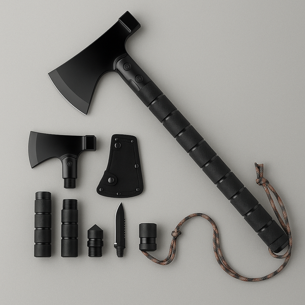 Topor Tactic Multifunctional pentru Camping cu Accesorii Intercambiabile