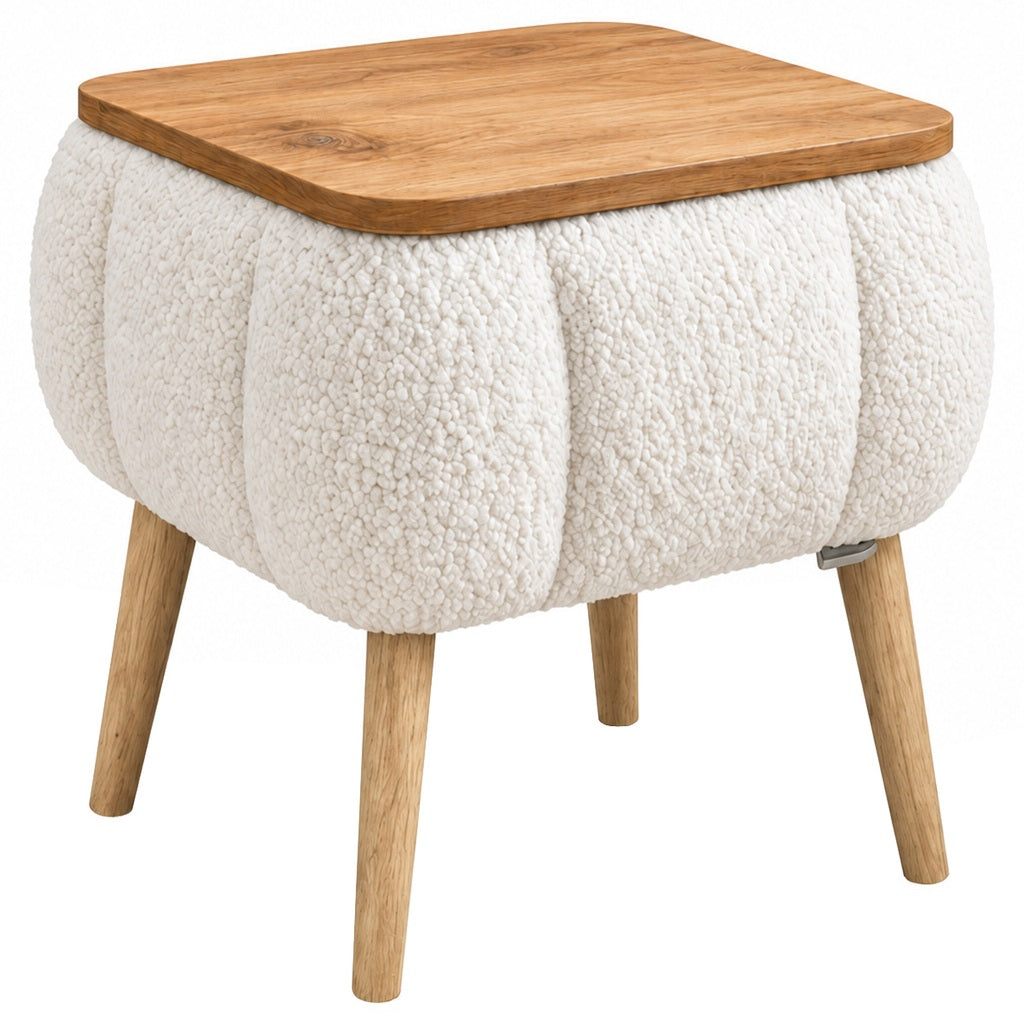 LINA Noptiera cu Spatiu Depozitare Tapitata Boucle Alb 45x35x45 cm Design Scandinav - detaliu produs