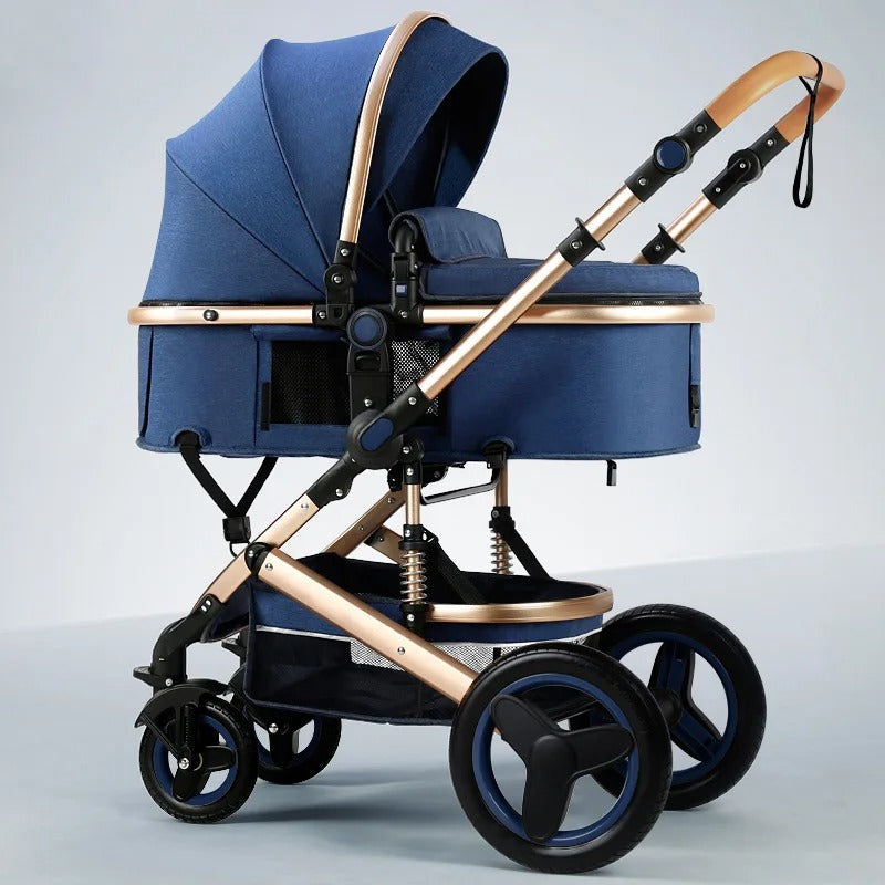 Carucior Bebelusi 2 in 1 Premium, Pliabil, cu Roti Cauciuc si Suspensii, Transformabil Landou-Sport, Cos Depozitare, 0-36 Luni