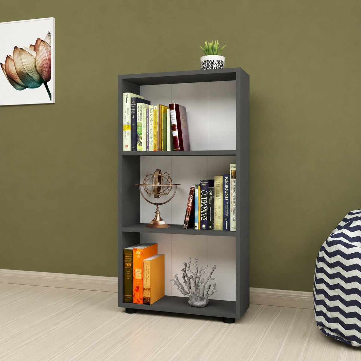 Biblioteca din PAL 55,3x20x106,2 cm, cu 3 rafturi, pentru carti si decoratiuni