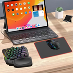 Set Gaming telefon complet 5 in 1 cu tastatura Iluminata RGB, emulator jocuri telefon, mouse gaming, suport telefon Inclus, mouse pad Inclus, Wireless, cu inteligent Spray control, compatibil Android