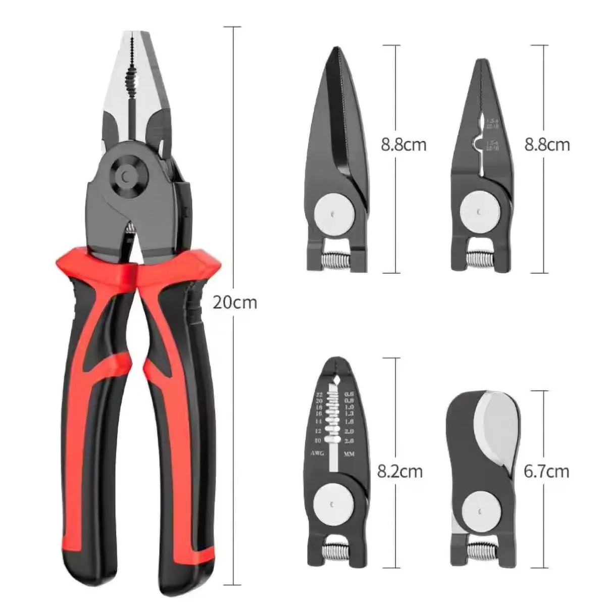 Clește multifuncțional 5 în 1 cu capete interschimbabile, Patent, Taietor Cablu, Dezizolator, Cleste Sertizare, Foarfeca de tabla, cap interschimbabil, maner ergonomic, izolat electric