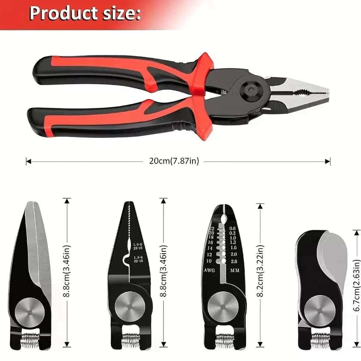 Clește multifuncțional 5 în 1 cu capete interschimbabile, Patent, Taietor Cablu, Dezizolator, Cleste Sertizare, Foarfeca de tabla, cap interschimbabil, maner ergonomic, izolat electric