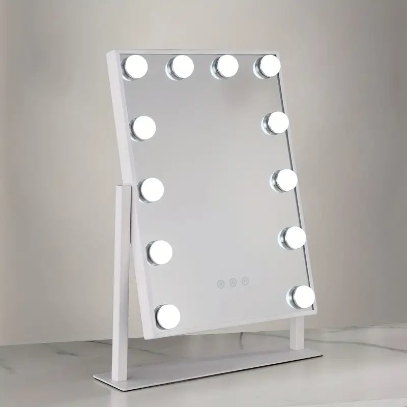 Oglinda machiaj profesionala cu suport metalic, Smart Touch, 9 becuri LED si 3 moduri de iluminare, 26 x 31cm