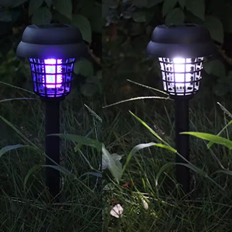 Set 2 Lampi solare  LED si capcana pentru insecte, senzor de lumina, grila de siguranta, buton Off/On1/On2, 600 mAh