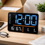 Ceas digital cu LED, Bluetooth, 33 x22cm, control de la distanta, montare pe perete sau birou, negru